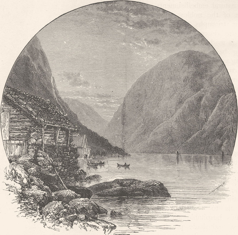 NORWAY. Gudvangen and the Naero (Naeroy) Fjord 1890 old antique print picture